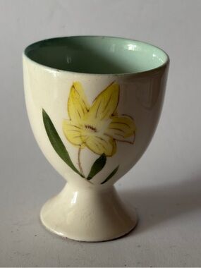 Vintage Hand-Painted Egg Cup Yellow Flower Mid-Century 2 1/2”